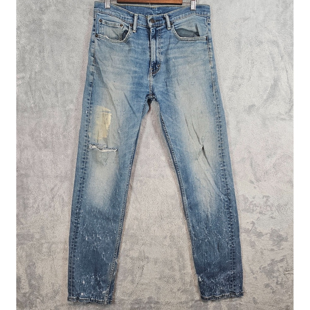 Levi's 505 Jeans Mens 33X34 Blue Straight Regular Fit S40196 Distressed thrashed